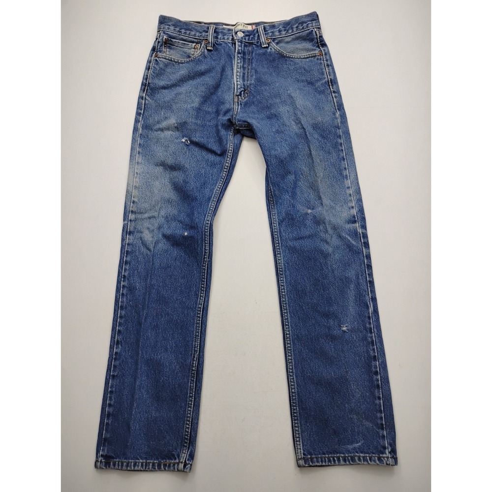 Levis 505 Mens Regular Fit Straight Leg Distressed Jeans Blue 32x32 Faded